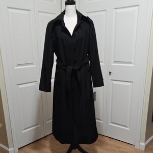 NWT London Fog Black Trench Coat, Long, Zip In/Out Liner, 8P